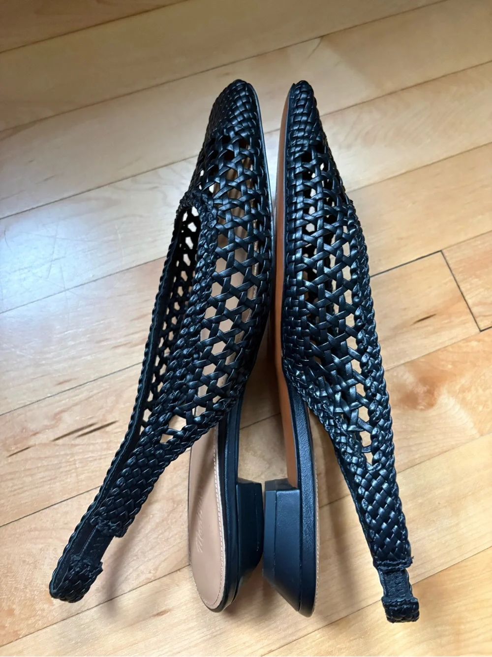 Madewell Black Leather Ophelia Woven Slingback Flats 7 NWOT